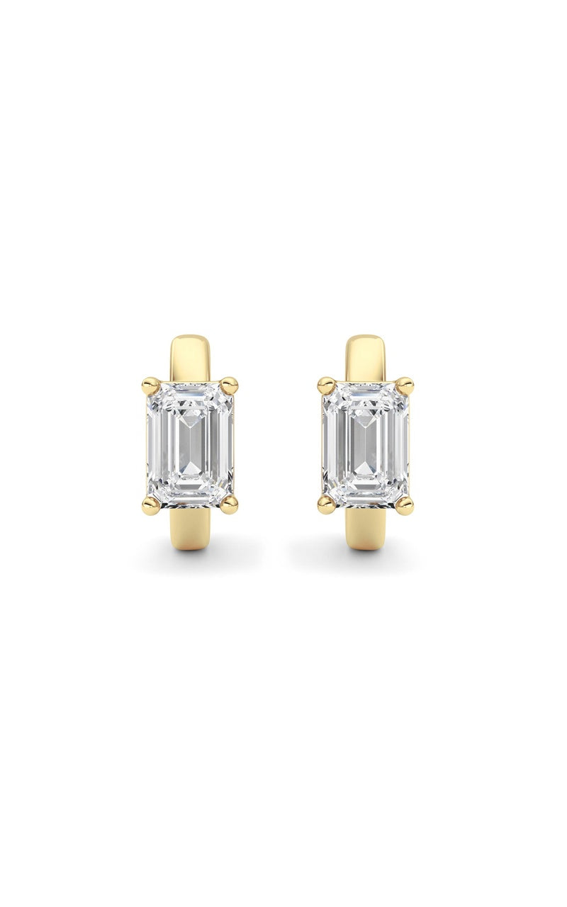 2Cttw Emerald Shaped Lab Grown Diamond (F/VS ) Huggie Earrings in 14K Gold