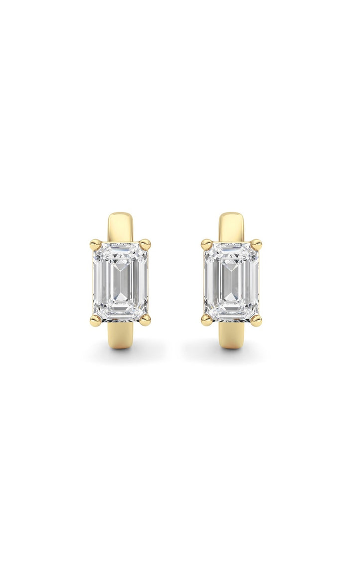 2Cttw Emerald Shaped Lab Grown Diamond (F/VS ) Huggie Earrings in 14K Gold