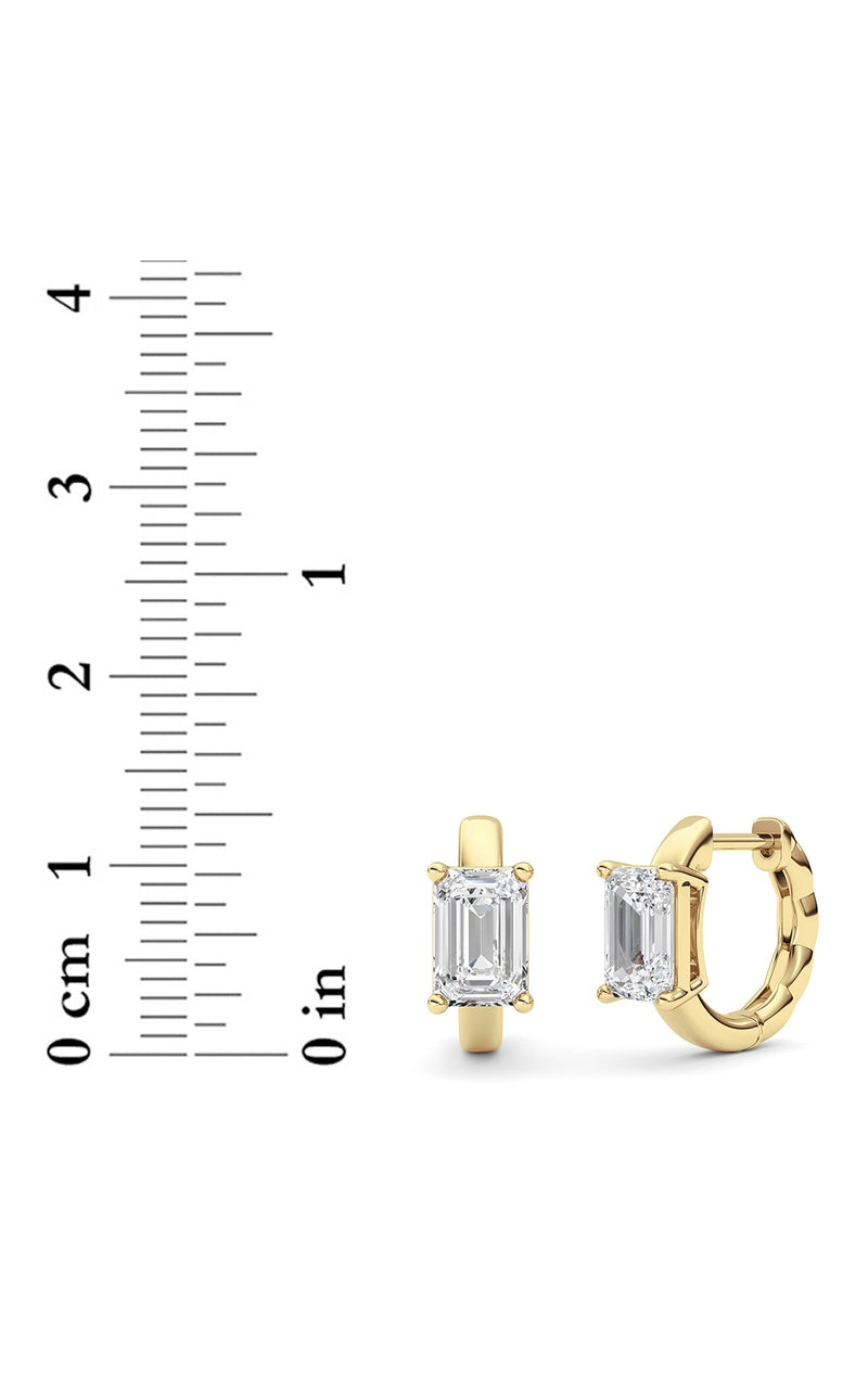 2Cttw Emerald Shaped Lab Grown Diamond (F/VS ) Huggie Earrings in 14K Gold