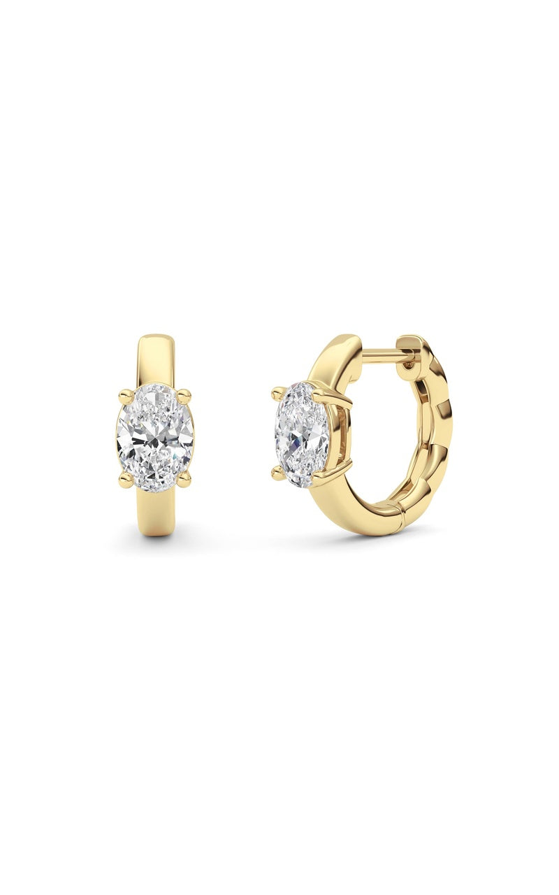 1Cttw Oval Shaped Lab Grown Diamond (F/VS ) Huggie Earrings in 14K Gold