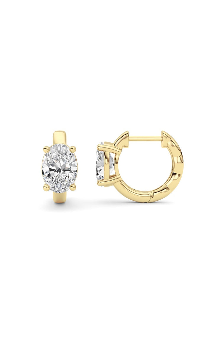 2Cttw Oval Shaped Lab Grown Diamond (F/VS ) Huggie Earrings in 14K Gold