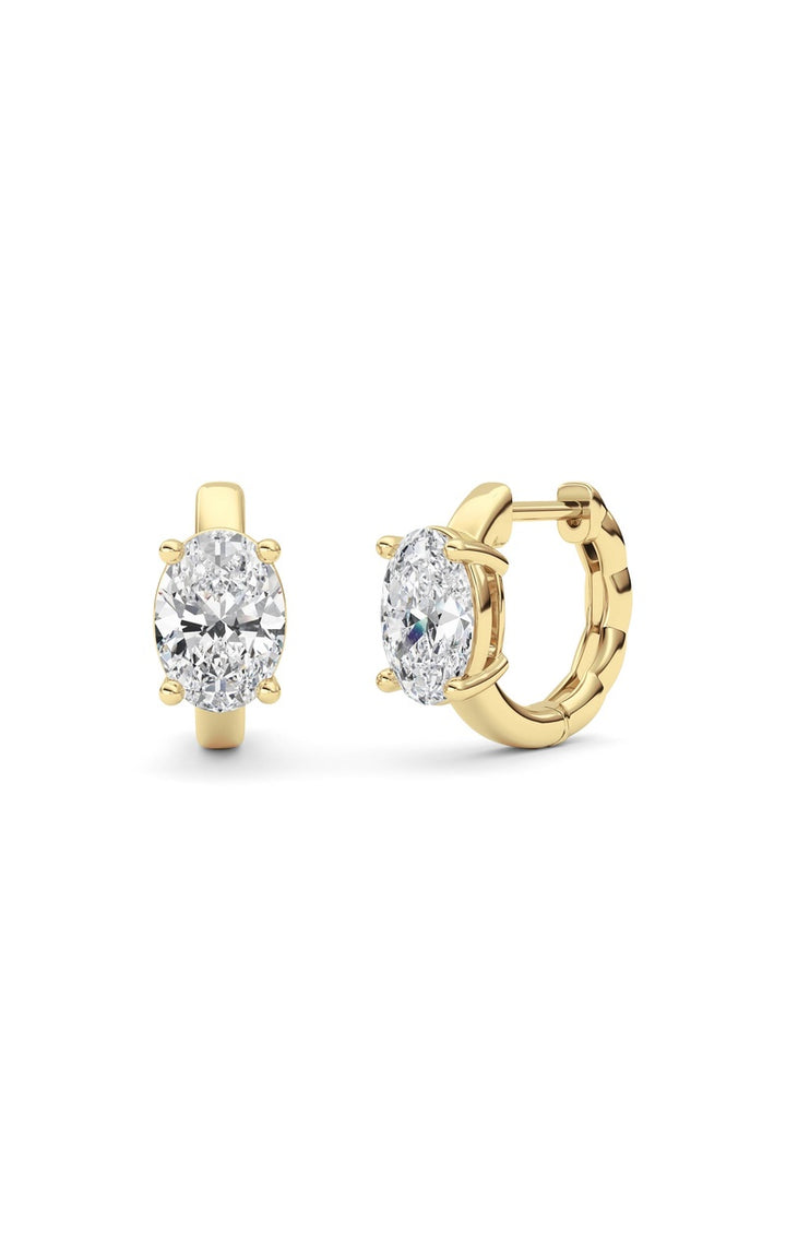2Cttw Oval Shaped Lab Grown Diamond (F/VS ) Huggie Earrings in 14K Gold