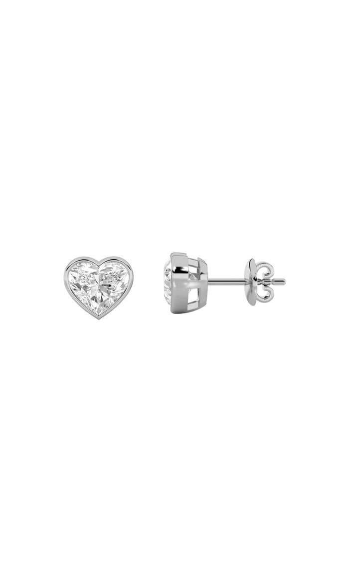 2Cttw Heart Shaped Lab Grown Diamond (F/VS) Bezel Set Stud Earrings in 14K Gold