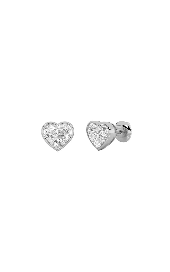 2Cttw Heart Shaped Lab Grown Diamond (F/VS) Bezel Set Stud Earrings in 14K Gold