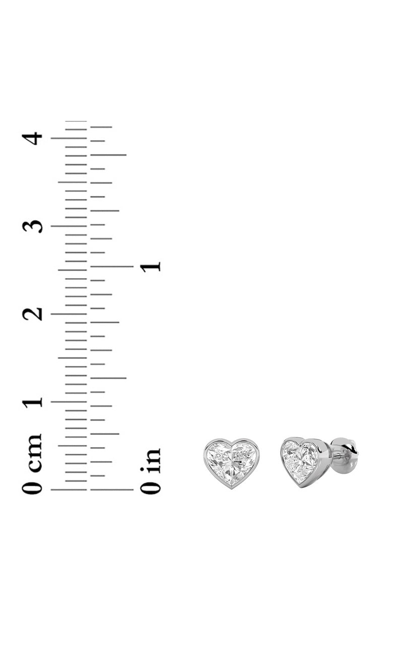2Cttw Heart Shaped Lab Grown Diamond (F/VS) Bezel Set Stud Earrings in 14K Gold