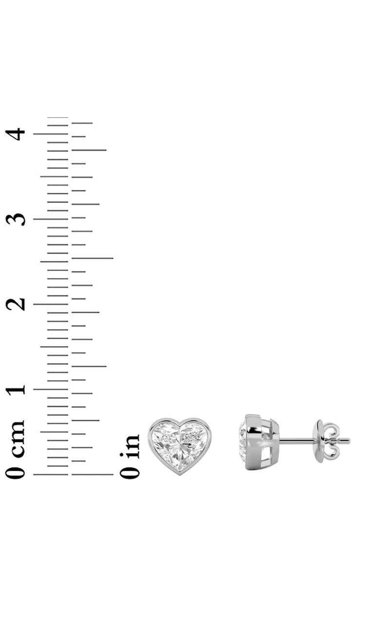 2Cttw Heart Shaped Lab Grown Diamond (F/VS) Bezel Set Stud Earrings in 14K Gold