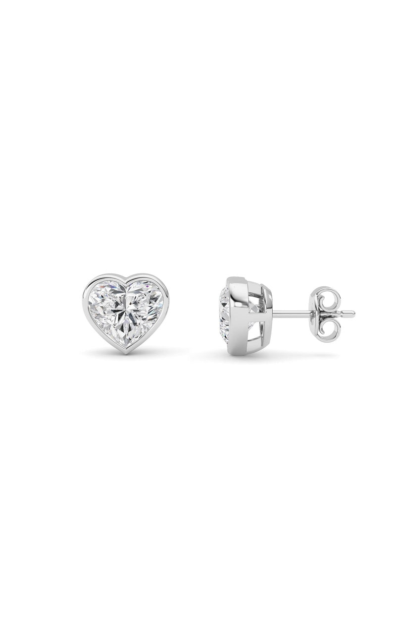 4Cttw Heart Shaped Lab Grown Diamond (F/VS) Bezel Set Stud Earrings in 14K Gold