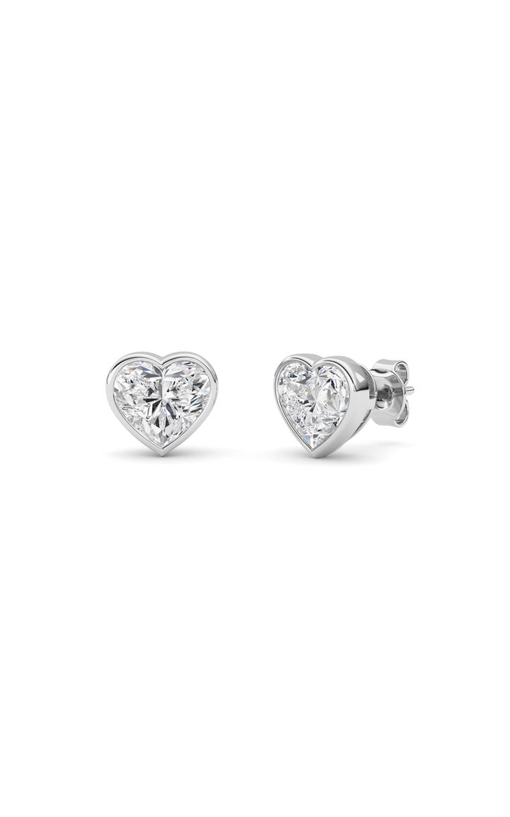 4Cttw Heart Shaped Lab Grown Diamond (F/VS) Bezel Set Stud Earrings in 14K Gold