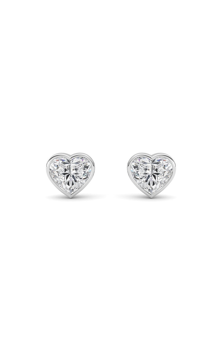 4Cttw Heart Shaped Lab Grown Diamond (F/VS) BezelSet Stud Earrings in 14K Gold