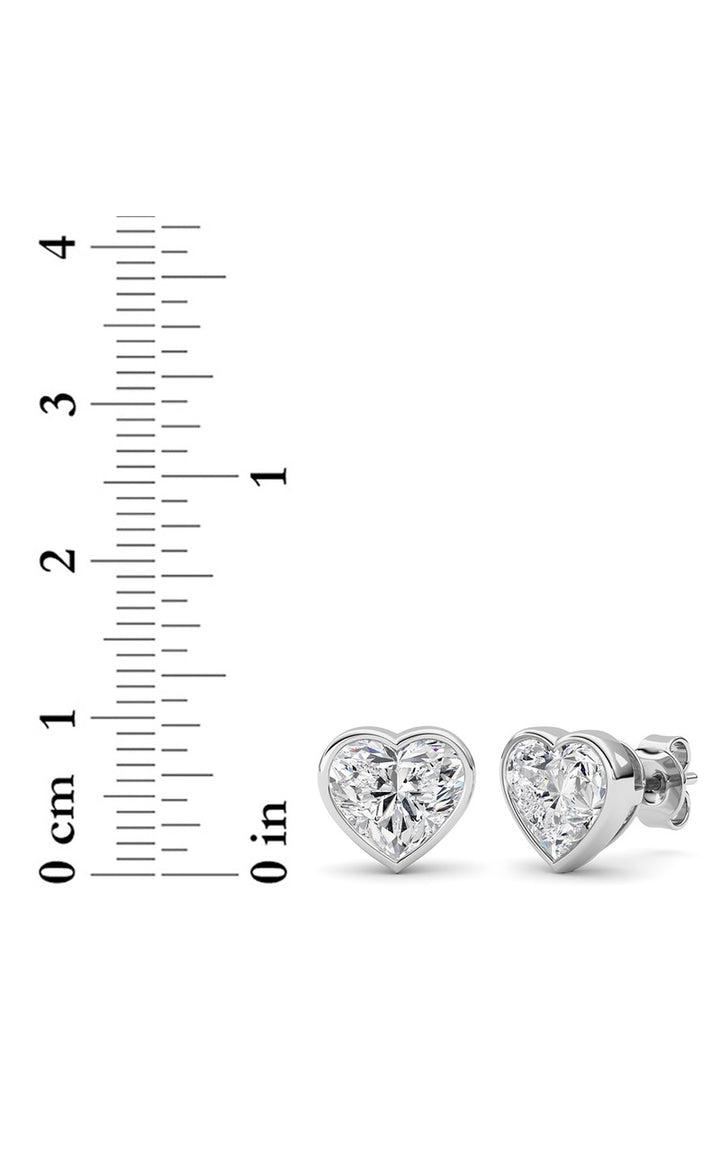 4Cttw Heart Shaped Lab Grown Diamond (F/VS) BezelSet Stud Earrings in 14K Gold