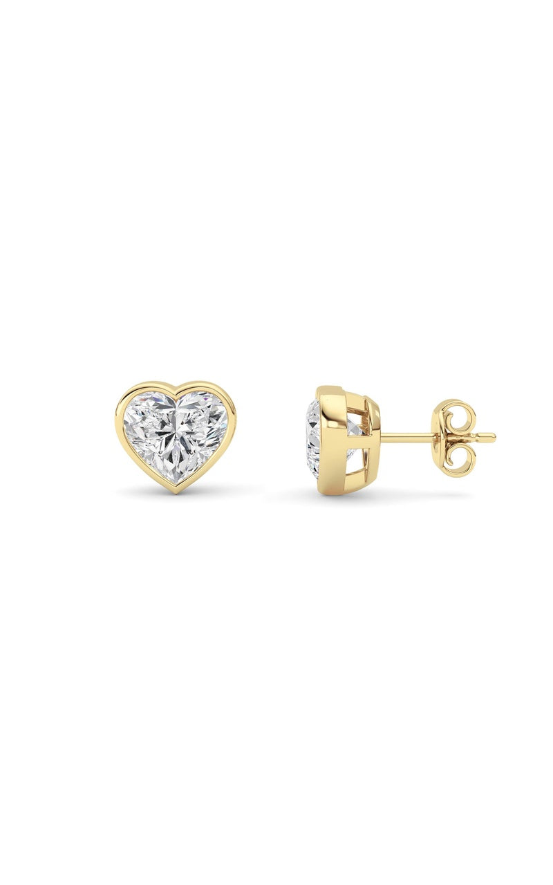 4Cttw Heart Shaped Lab Grown Diamond (F/VS) BezelSet Stud Earrings in 14K Gold