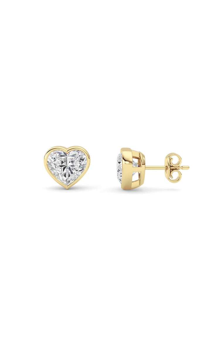 4Cttw Heart Shaped Lab Grown Diamond (F/VS) BezelSet Stud Earrings in 14K Gold