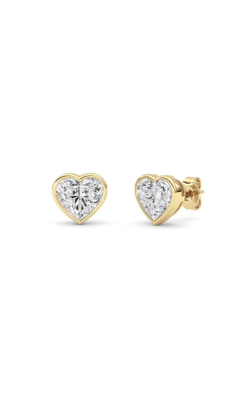 4Cttw Heart Shaped Lab Grown Diamond (F/VS) Bezel Set Stud Earrings in 14K Gold