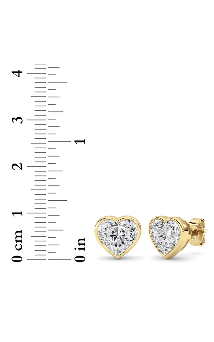4Cttw Heart Shaped Lab Grown Diamond (F/VS) BezelSet Stud Earrings in 14K Gold