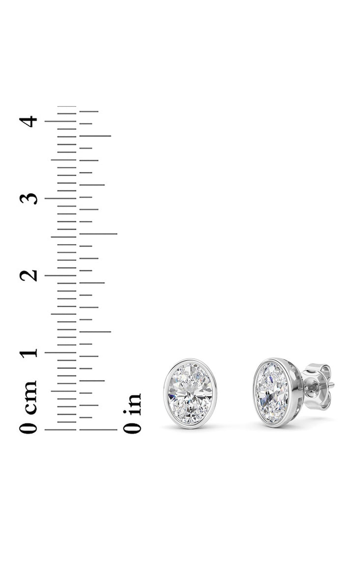 2Cttw Oval Shaped Lab Grown Diamond (F/VS) Bezel Set Stud Earrings in 14K Gold