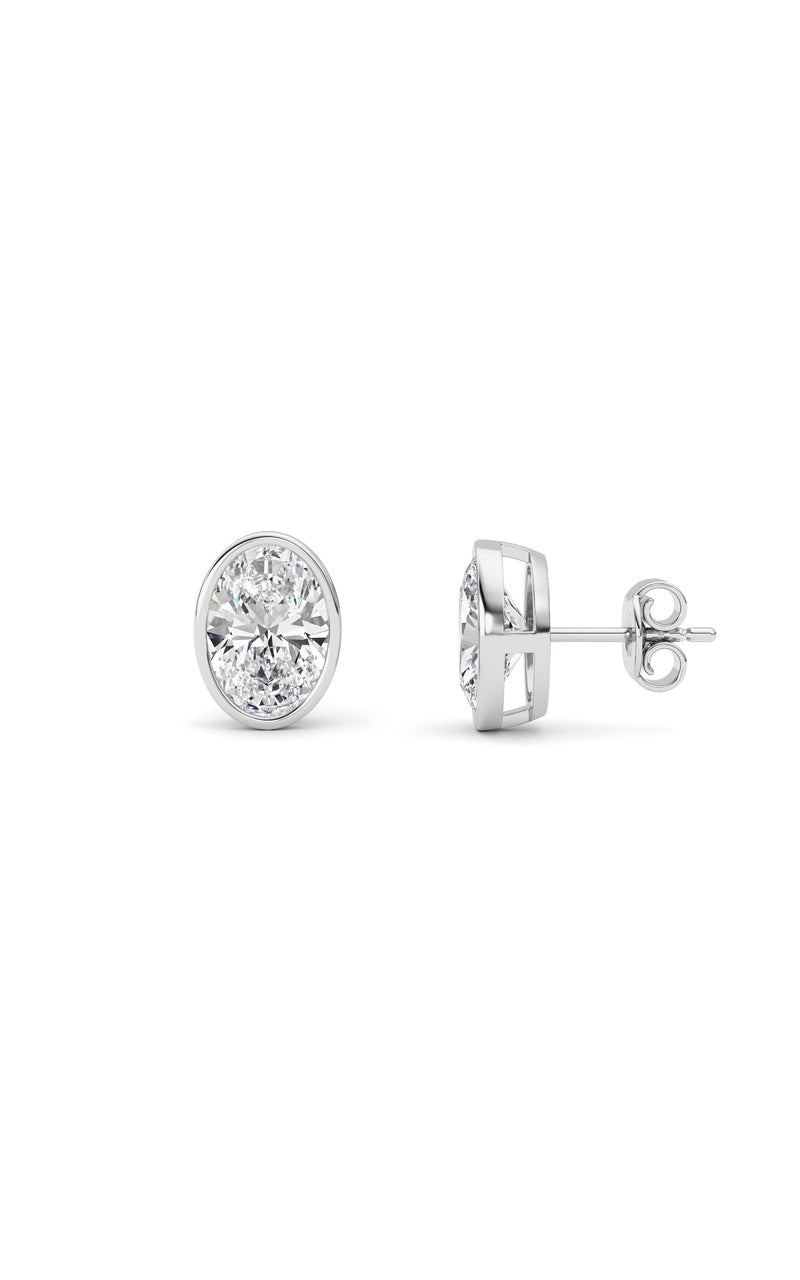 4Cttw Oval Shaped Lab Grown Diamond (F/VS) Bezel Set Stud Earrings in 14K Gold