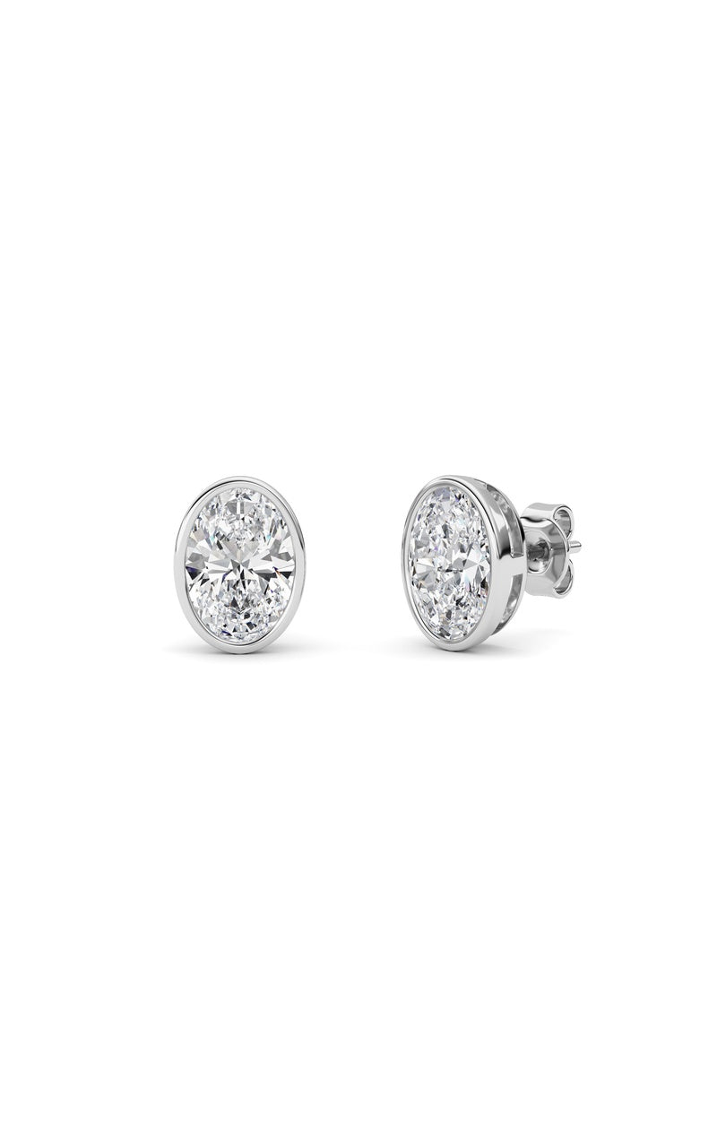 4Cttw Oval Shaped Lab Grown Diamond (F/VS) Bezel Set Stud Earrings in 14K Gold