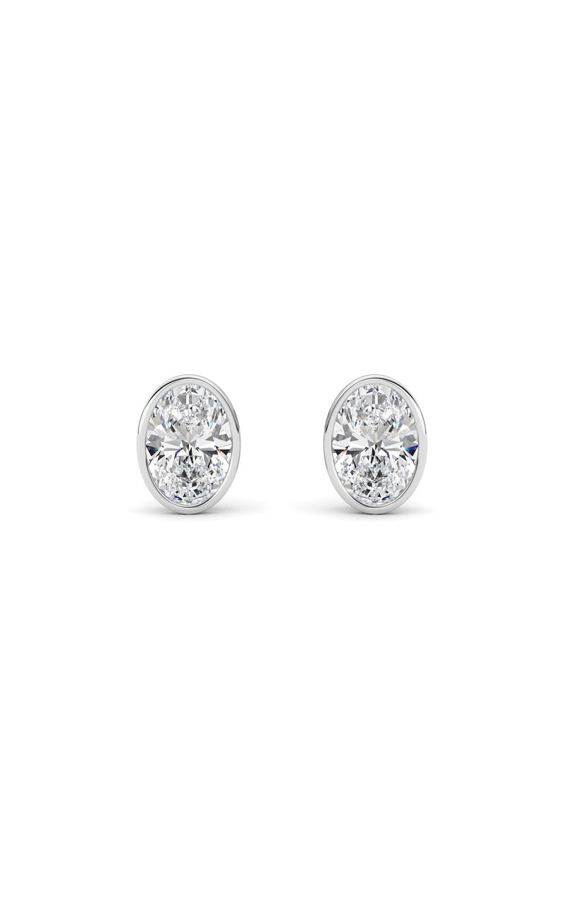 4Cttw Oval Shaped Lab Grown Diamond (F/VS) Bezel Set Stud Earrings in 14K Gold