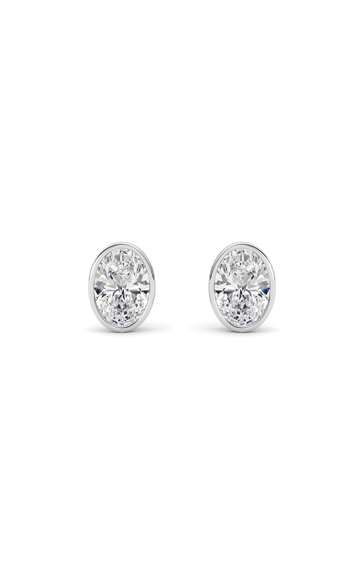4Cttw Oval Shaped Lab Grown Diamond (F/VS) Bezel Set Stud Earrings in 14K Gold