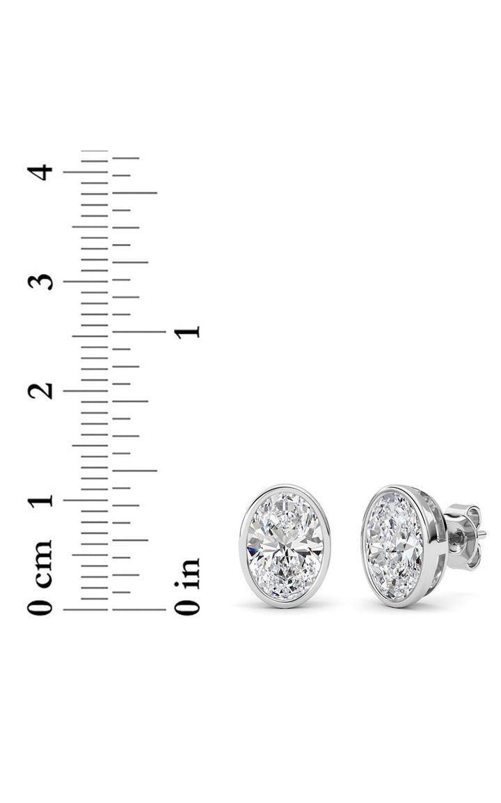 4Cttw Oval Shaped Lab Grown Diamond (F/VS) Bezel Set Stud Earrings in 14K Gold