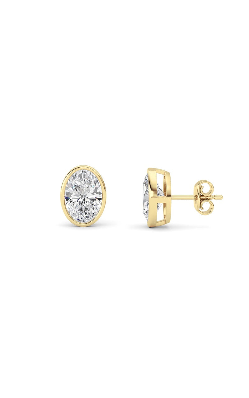 4Cttw Oval Shaped Lab Grown Diamond (F/VS) Bezel Set Stud Earrings in 14K Gold