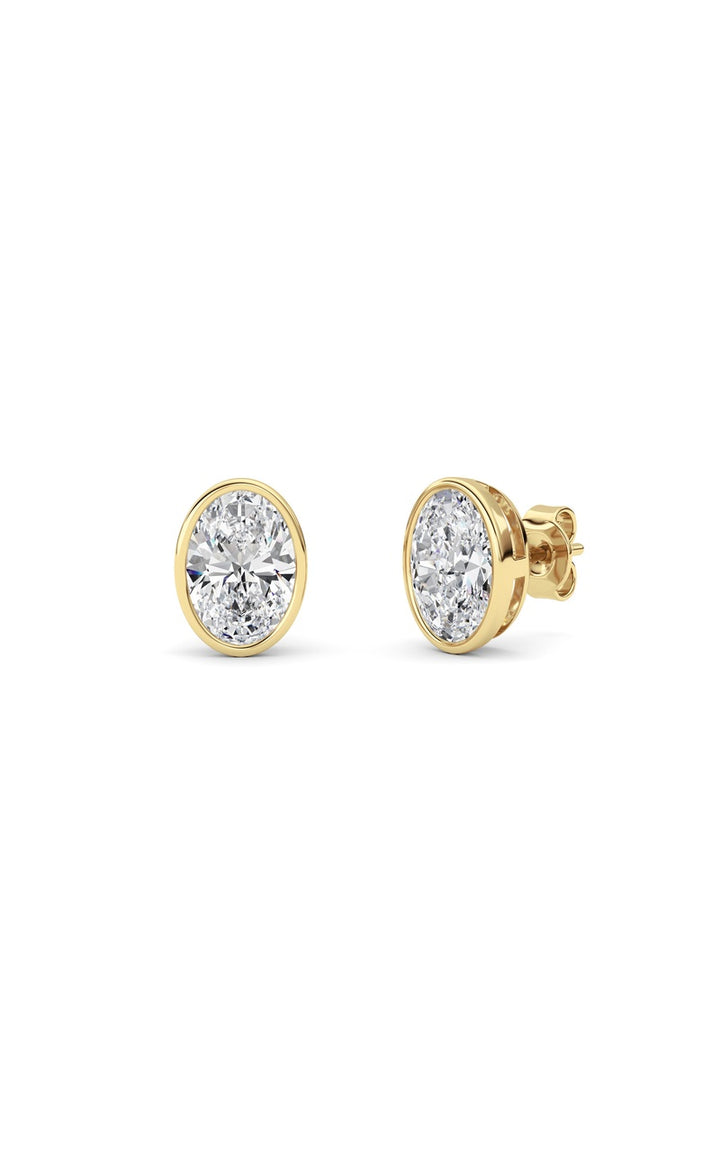 4Cttw Oval Shaped Lab Grown Diamond (F/VS) Bezel Set Stud Earrings in 14K Gold