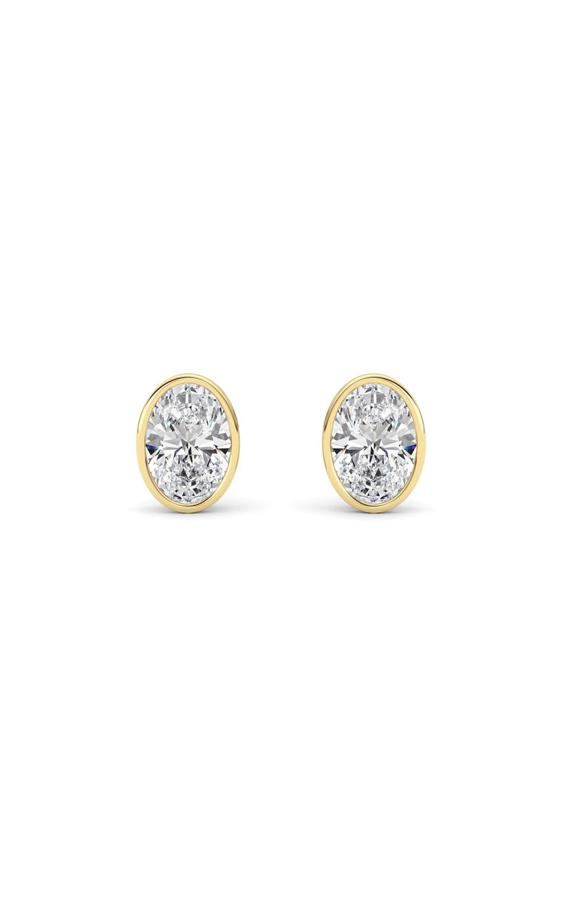 4Cttw Oval Shaped Lab Grown Diamond (F/VS) Bezel Set Stud Earrings in 14K Gold