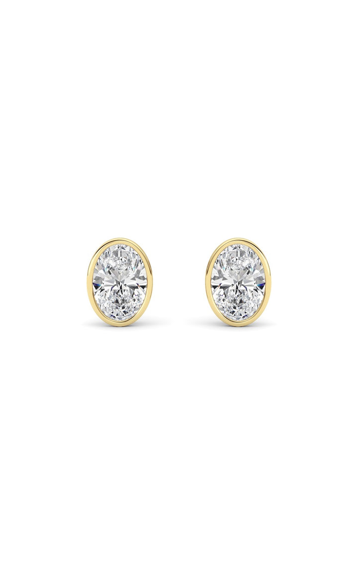 4Cttw Oval Shaped Lab Grown Diamond (F/VS) Bezel Set Stud Earrings in 14K Gold
