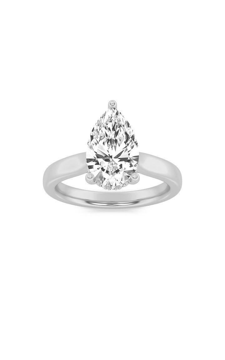 2Cttw Pear Shaped Lab Grown Diamond (F/VS) HiddenHalo Cathedral Shank Engagement Ring in 14K Gold