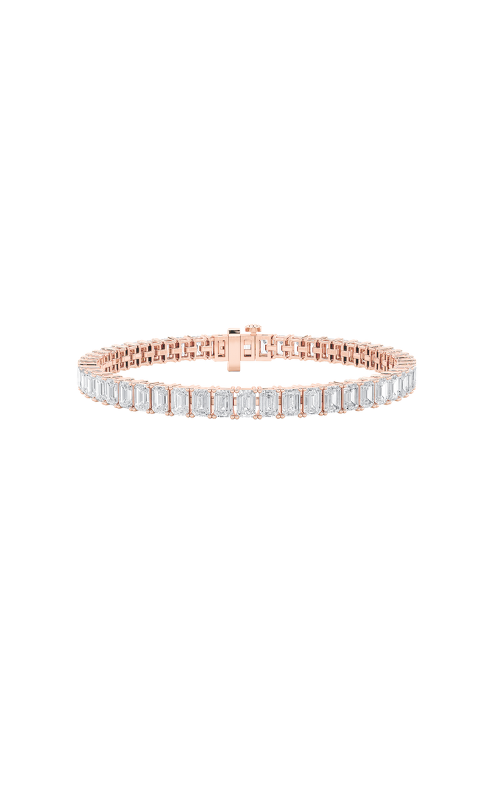 12.5Cttw Emerald Shaped Lab Grown Diamond (F/VS) East West Line Bracelet in 14K Gold