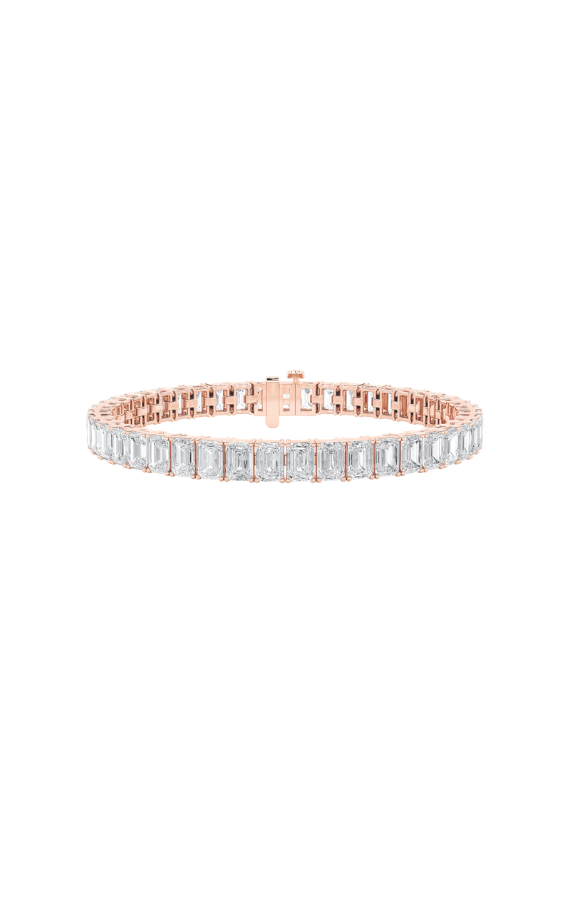 18.5Cttw Emerald Shaped Lab Grown Diamond (F/VS) East West Line Bracelet in 14K Gold