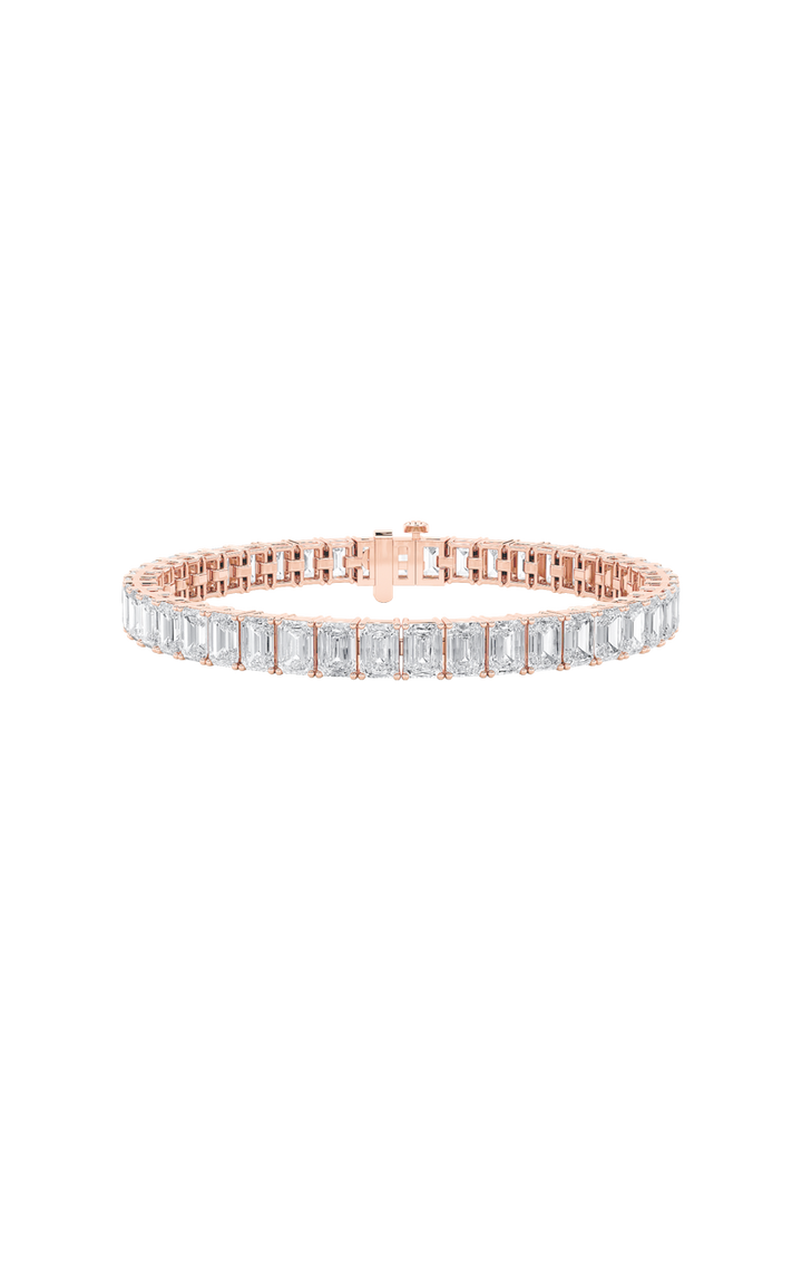 18.5Cttw Emerald Shaped Lab Grown Diamond (F/VS) East West Line Bracelet in 14K Gold