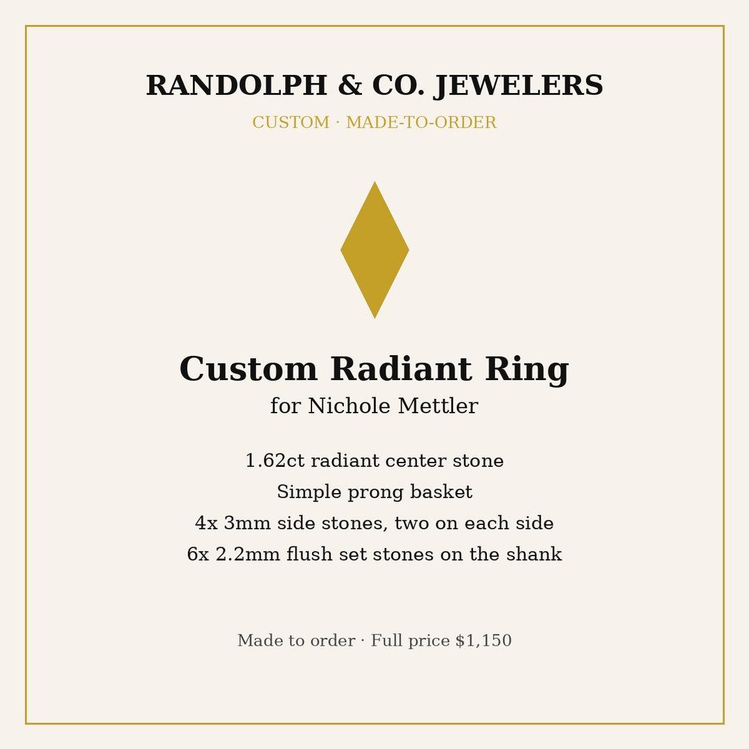 Custom radiant ring for Nichole Mettler