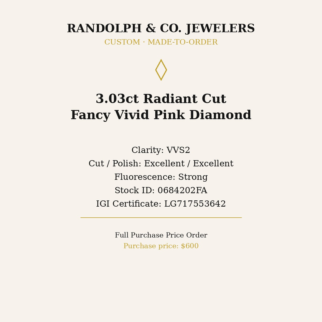 3.03ct Radiant Cut Fancy Vivid Pink Diamond – VVS2, IGI Certified