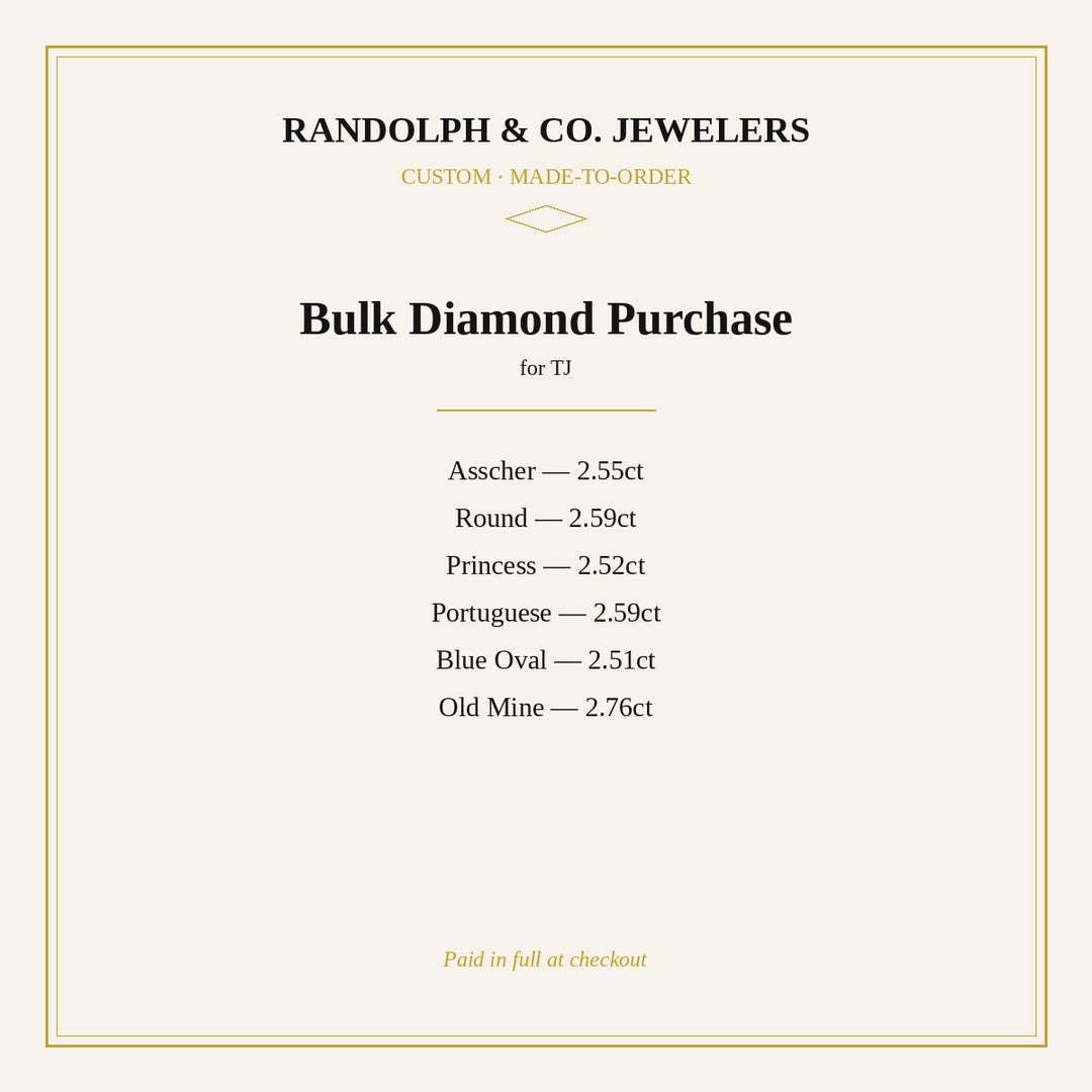 Bulk Diamond Purchase for TJ