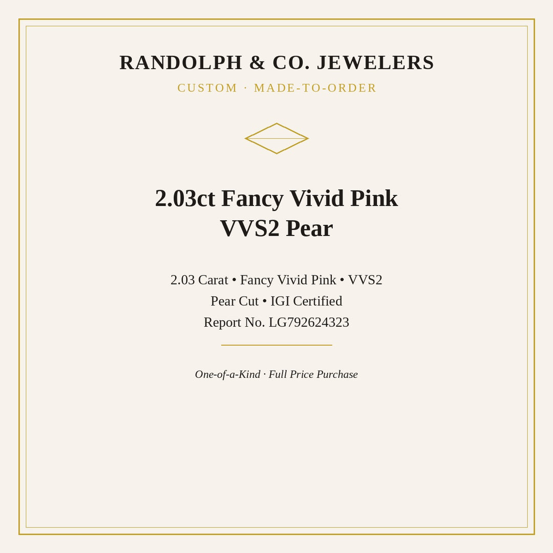 2.03ct Fancy Vivid Pink VVS2 Pear IGI LG792624323