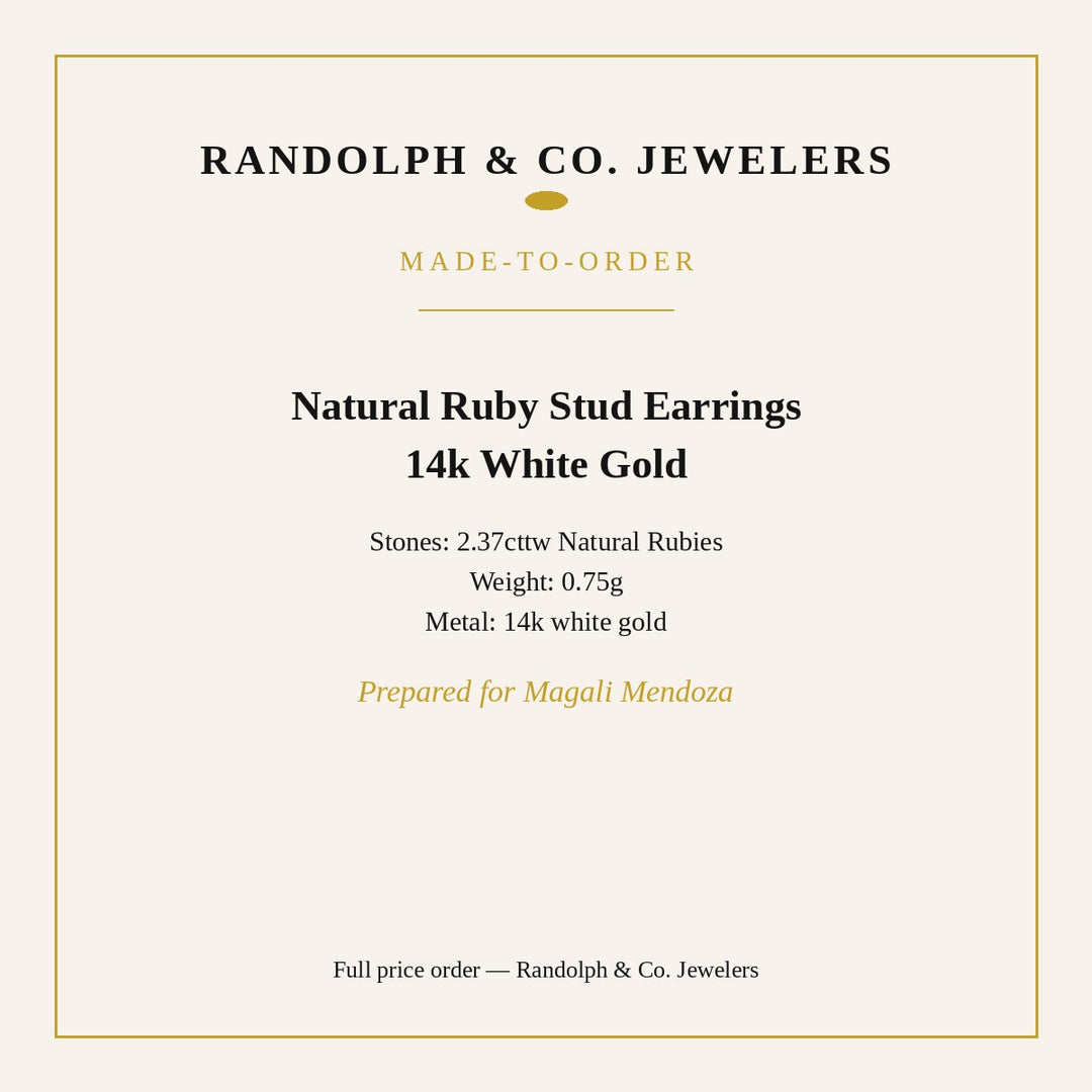 Natural ruby stud earrings, 2.37cttw, 14k white gold, prepared for Magali Mendoza
